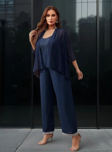 Mono palazzo azul talla grande manga 3/4