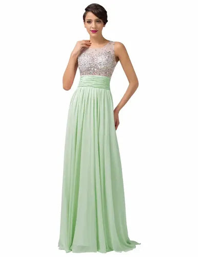 Vestido Largo Verde Claro Gasa  Modelo Gk 04 Verde Claro 8