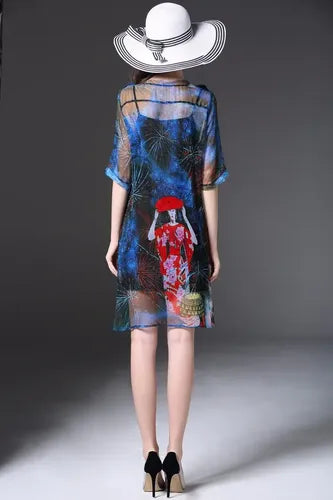 Vestido En Tonos Azules 2 Piezas Vd 40 Azul Oscuro M