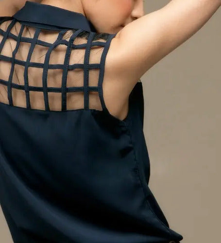 Blusa Gasa Azul Sin Mangas Azul M