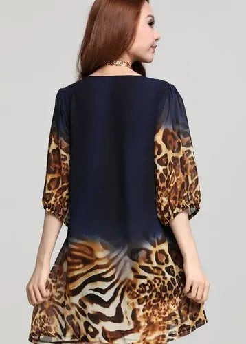 Vestido Corto Gasa Azul Estampado Animal Print Ap 09 Azul L