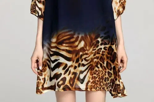 Vestido Corto Gasa Azul Estampado Animal Print Ap 09 Azul L