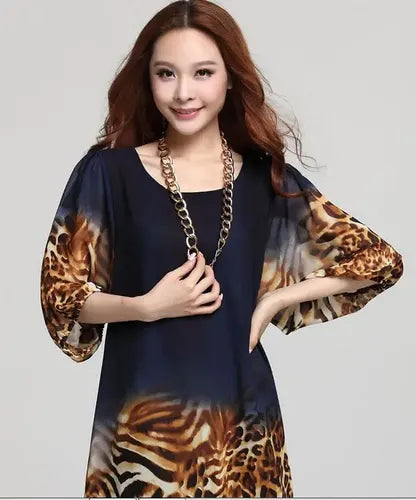 Vestido Corto Gasa Azul Estampado Animal Print Ap 09 Azul L