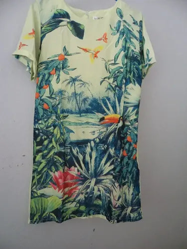 Vestido Paisaje, Color Amarillo Verdoso Vd 04 Verde Claro M