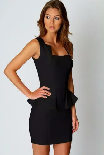 Vestido Corto Mujer Negro Peplum Ajustado Sin Mangas Va 210 Negro L