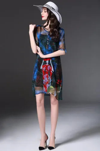 Vestido En Tonos Azules 2 Piezas Vd 40 Azul Oscuro M