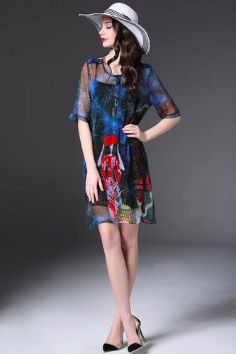 Vestido En Tonos Azules 2 Piezas Vd 40 Azul Oscuro M