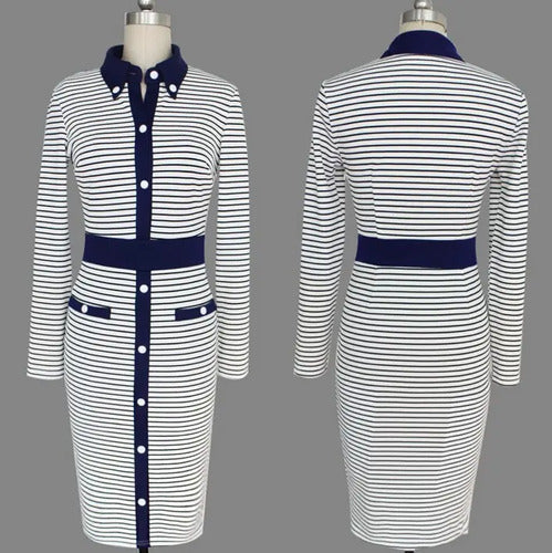 Vestido Talla Grande Blanco Líneas Azules Vg 15