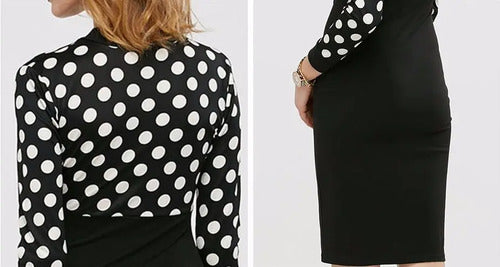 Vestido Negro Lunares Manga Larga Va 212 Negro L