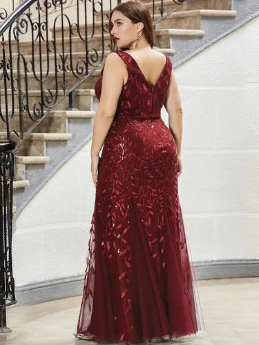 Vestido Fiesta Lentejuela Sirena Tul Talla Grande Ep 143