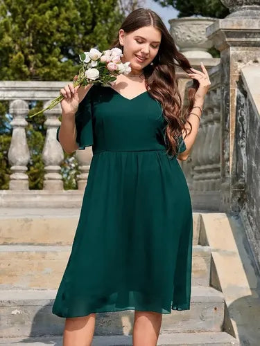 Vestido Fiesta Talla Grande Manga Hombros Descubierto Vg 152