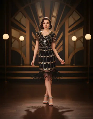 Vestido De Baile Retro Gatsby, Años 20 Charleston  Va 637 Negro-dorado M