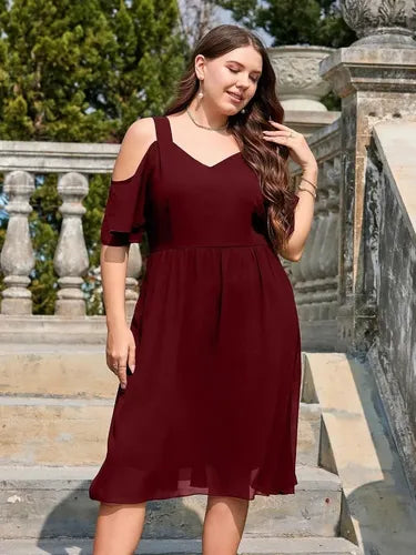 Vestido Fiesta Talla Grande Manga Hombros Descubierto Vg 152