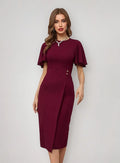 Vestido Gasa Largo Ajustado Cuello Redondo Va 498 Rojo M