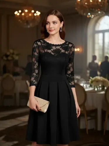 Vestido Fiesta Gala Boda Negro Manga 3/4 Va 329 Negro L