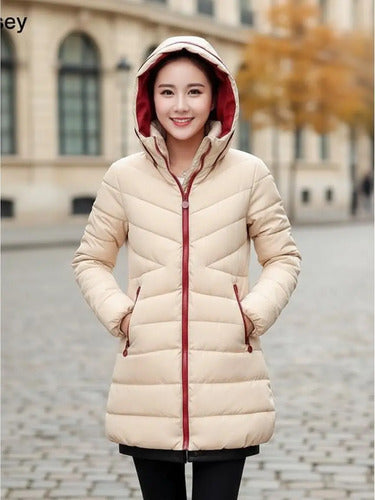 Parka Color Crema Larga Mujer Crema S