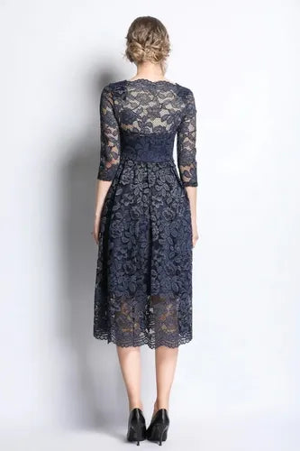 Vestido Formal Coctel Fiesta Encaje Mangas Va 451