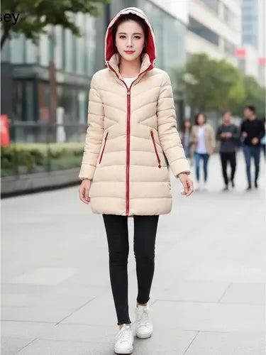 Parka Color Crema Larga Mujer Crema S