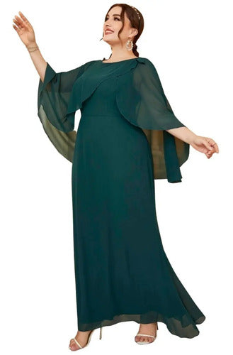 Vestido Fiesta Largo Talla Grande Manga Capa Ep 426