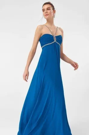 Vestido Fiesta Largo Gala Boda Graduación  Td 06 Azul 36