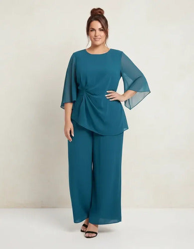 Conjunto 2 piezas azul blusón y pantalón talla grande