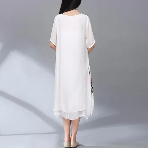 Vestido Blanco Flor Roja  Vd 50 Blanco L