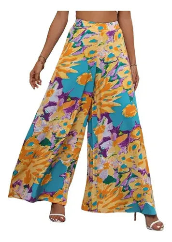 Pantalón Estampado Mujer Cintura Alta Pierna Ancha Pt 05