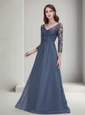 Vestido De Fiesta Largo Con Mangas Ep 139 Azul Acero 14