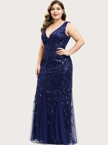 Vestido Fiesta Lentejuela Sirena Tul Talla Grande Ep 143