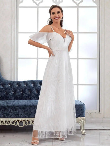 Vestido De Novia Bordado Hombros Descubiertos Forrado Ns 12 Blanco M