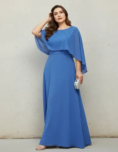 Vestido largo de fiesta azul de gasa talla grande