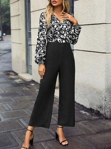 Entero Jumpsuit Mono Negro Estampado Fiesta  El 158 Negro S