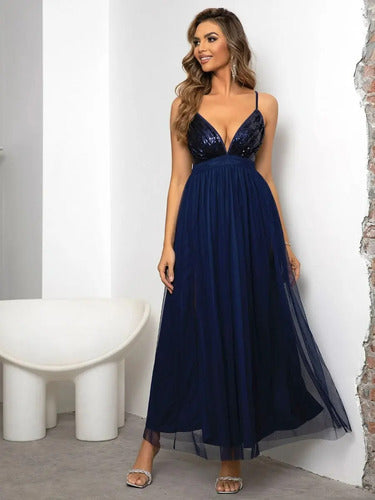 Vestido Fiesta Largo Tul Y  Lentejuelas  Va 467