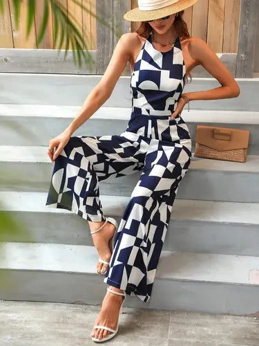 Entero Jumpsuit Mono Halter Estampado Geométrico El 106