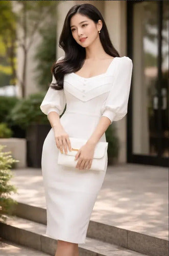 Vestido Formal Blanco Novia Civil Cóctel Hq 19