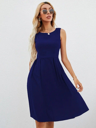 Vestido Tableado Acampanado Va 557 Azul S