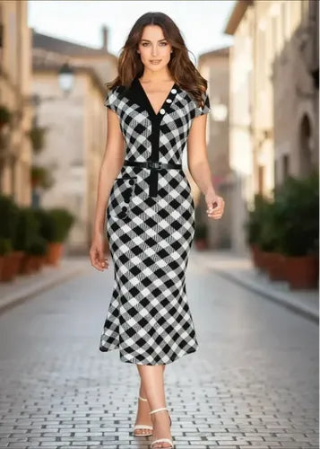 Vestido Sirena Bodycon Blanco Con Negro Va 150 Blanco M