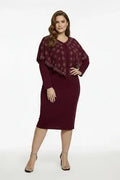 Vestido midi burdeo manga larga talla grande