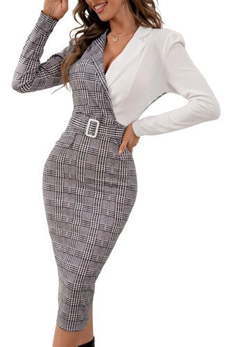Vestido Cuello Con Solapa Manga Larga Con Cinturón Va 504