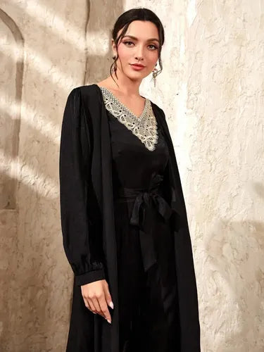 Entero Jumpsuit Mono Fiesta Mangas Cinturón El 86 Negro M