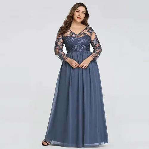 Vestido De Fiesta Largo Con Mangas Ep 139 Azul Acero 14