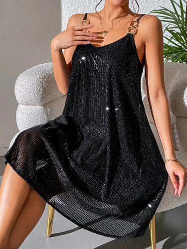 Vestido corto multicolor lentejuelas hombros descubiertos