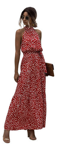 Vestido Estampado Floral Halter Con Cinturón Vd 112