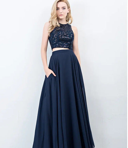 Vestidos Fiesta Graduación Crop Top Falda Burdeo Ep 307