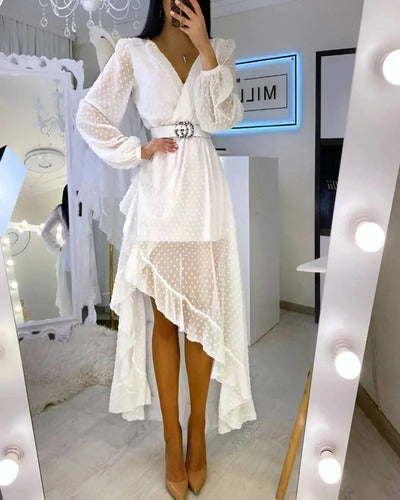 Vestido Fiesta Graduación Transparencia Sin Cinturón Va 464