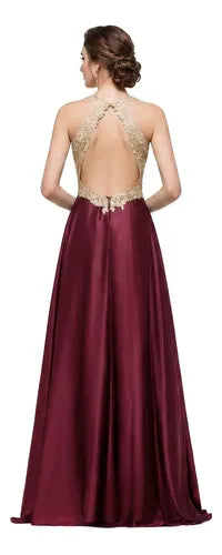 Vestido largo de fiesta en satín halter