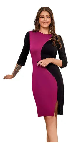 Vestido Con Cinturón, Oficina, Cóctel Va 581 Negro L