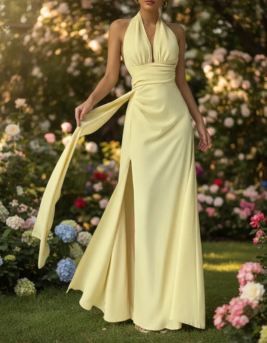Vestido Largo Halter Delpilar  Mujer Fiesta Va 503