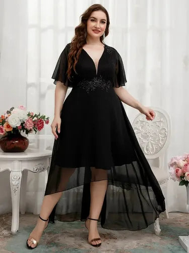 Vestido Fiesta Manga Talla Grande Vg 104 Negro 3xl