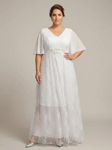 Vestido de novia princesa de encaje manga corta